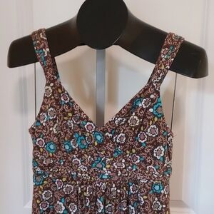 Vintage Brown with Floral Print 1" Straps Knee Length Empire Dress Size M 8/10